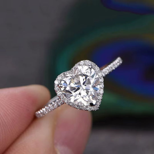 Silver Heart Zircon Ring