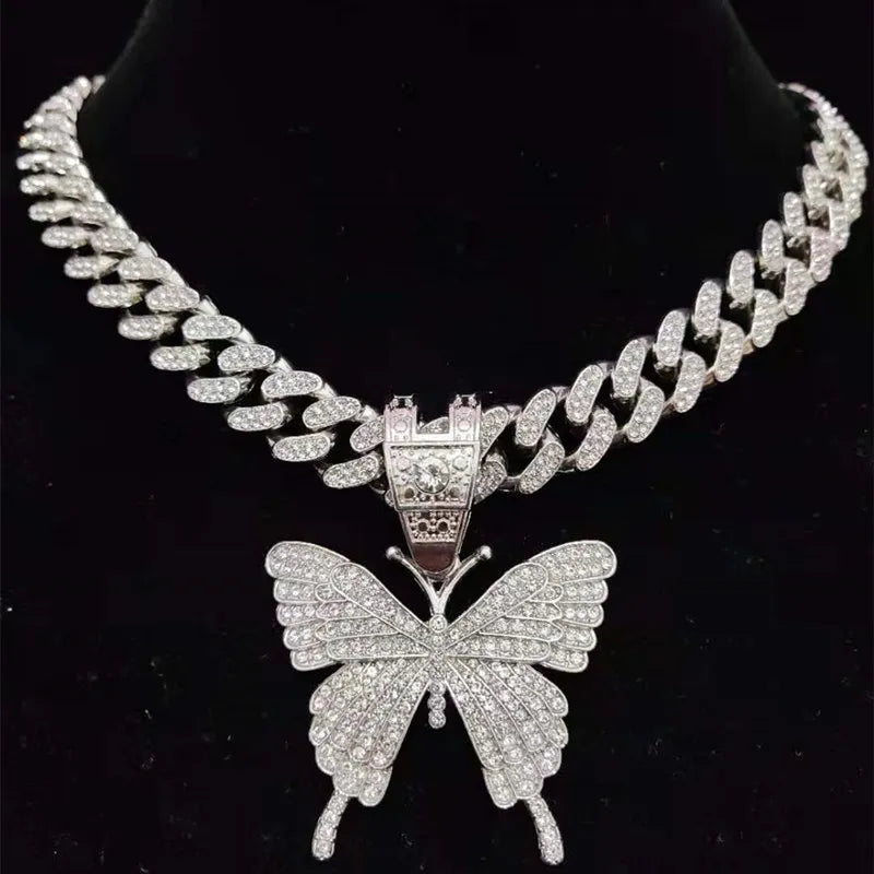 Iced Out Butterfly Pendant & Cuban Chain - Jewelry | DRIP YOUR STYLE