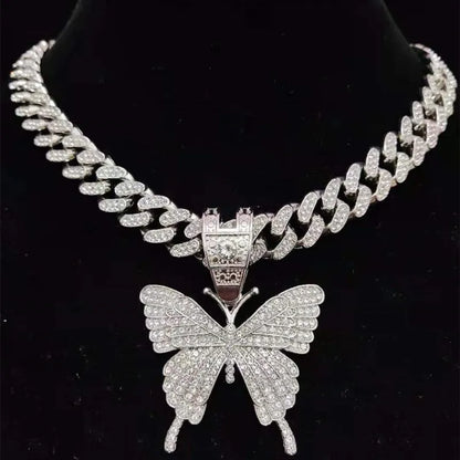 Iced Out Butterfly Pendant & Cuban Chain - Jewelry | DRIP YOUR STYLE
