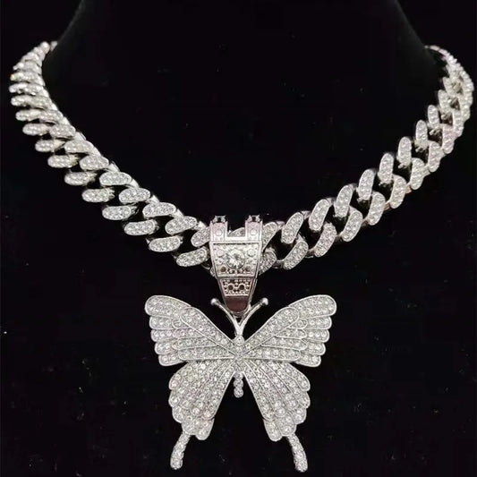 Iced Out Butterfly Pendant & Cuban Chain - Jewelry | DRIP YOUR STYLE