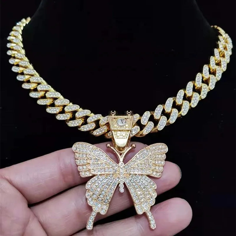 Iced Out Butterfly Pendant & Cuban Chain - Jewelry | DRIP YOUR STYLE