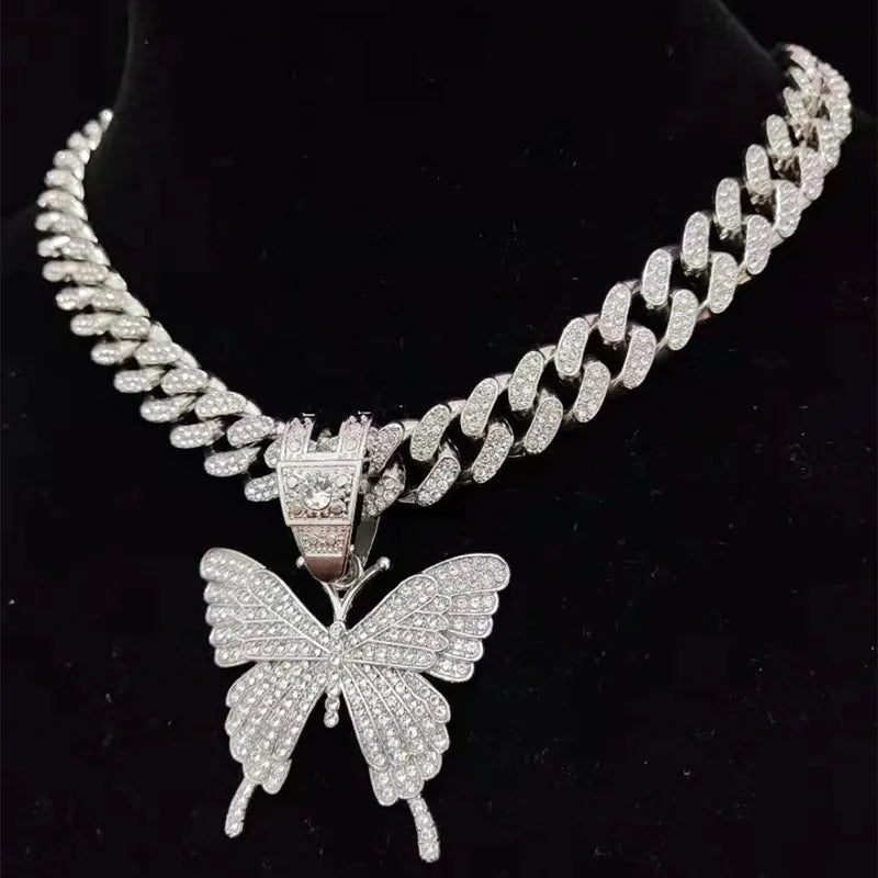 Iced Out Butterfly Pendant & Cuban Chain - Jewelry | DRIP YOUR STYLE