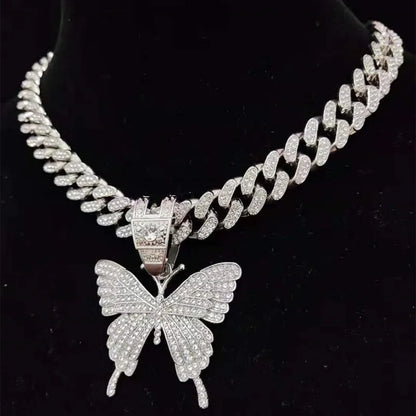 Iced Out Butterfly Pendant & Cuban Chain - Jewelry | DRIP YOUR STYLE