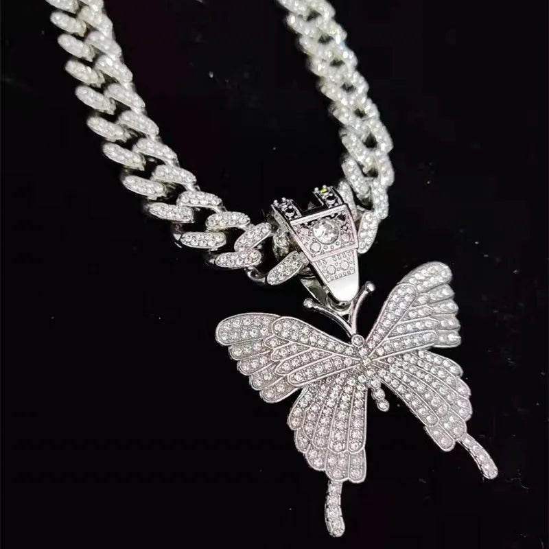 Iced Out Butterfly Pendant & Cuban Chain - Jewelry | DRIP YOUR STYLE