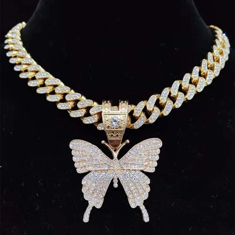 Iced Out Butterfly Pendant & Cuban Chain - Jewelry | DRIP YOUR STYLE