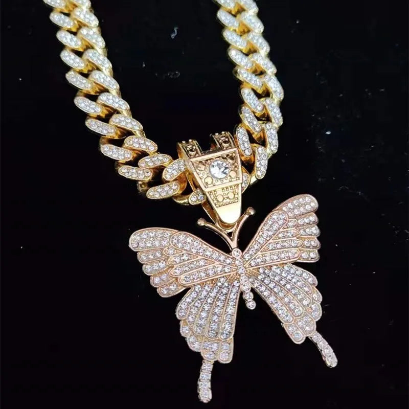 Iced Out Butterfly Pendant & Cuban Chain - Jewelry | DRIP YOUR STYLE