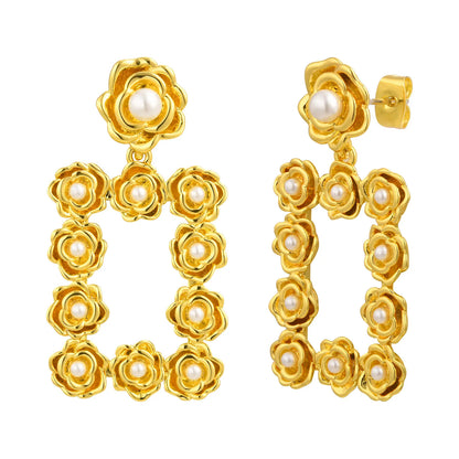 Rose Pearl Drop Earrings – Elegant Gold-Plated Jewelry | DAILY DRIPZ