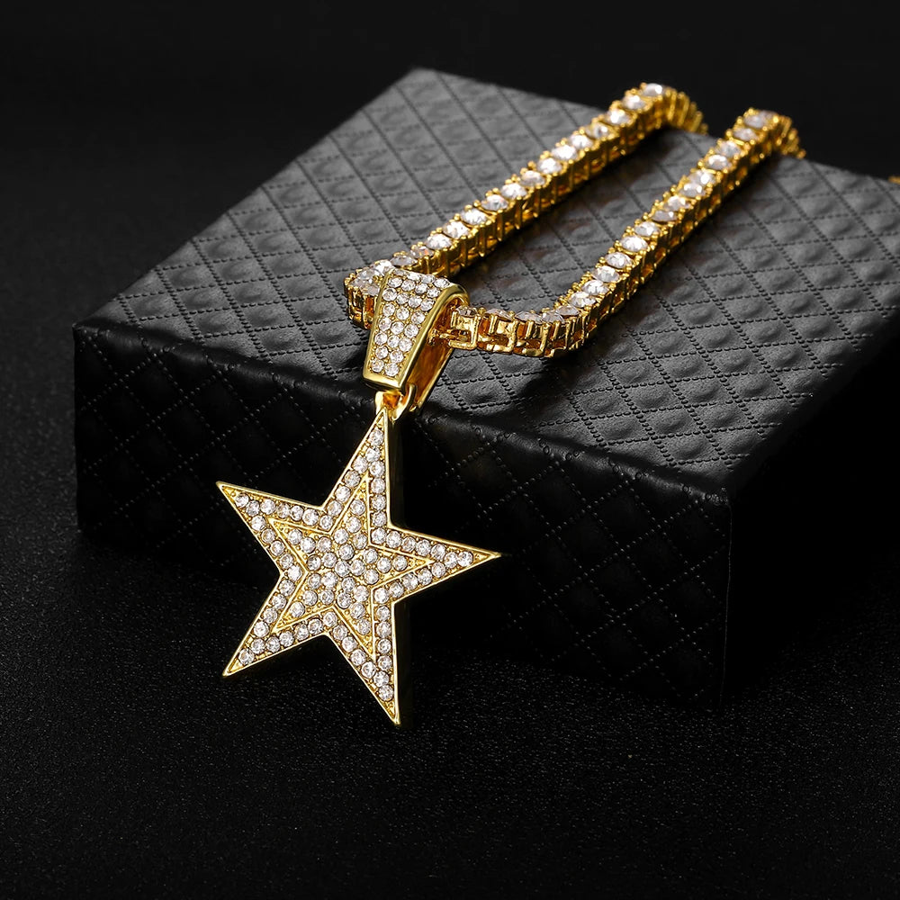 18K Iced Out Star Pendant with Tennis Chain | DRIP YOUR STYLE