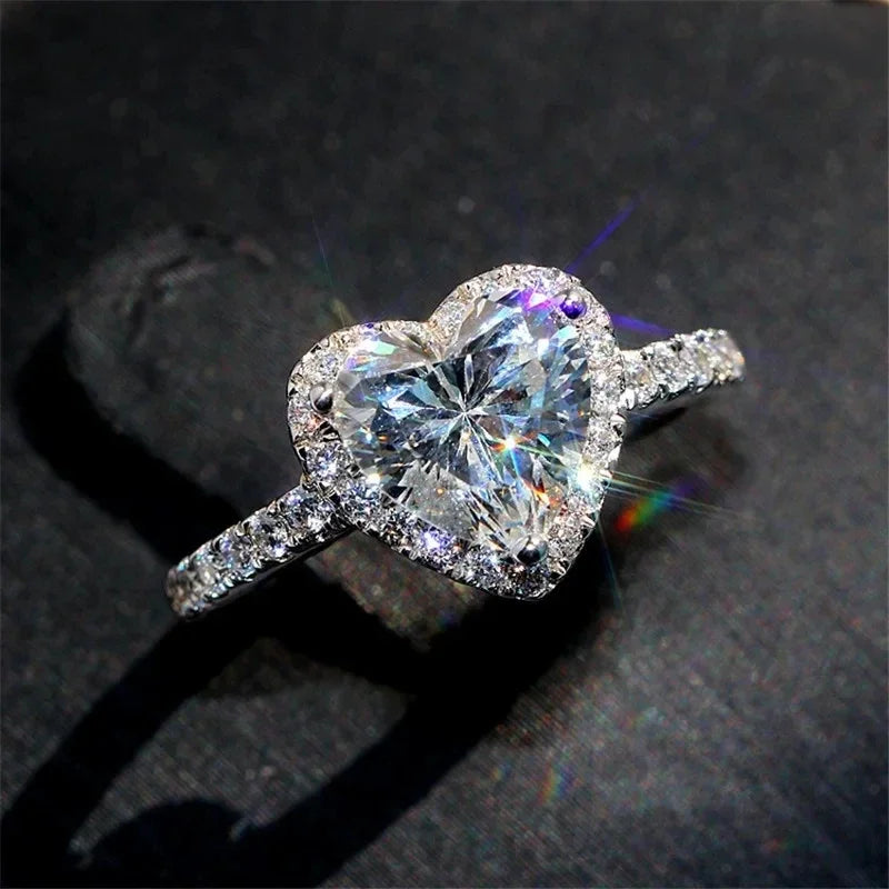 Silver Heart Zircon Ring