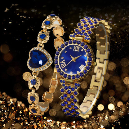 18K Luxury Diamond Watch & Heart Bracelet Set Gift | DRIP YOUR STYLE