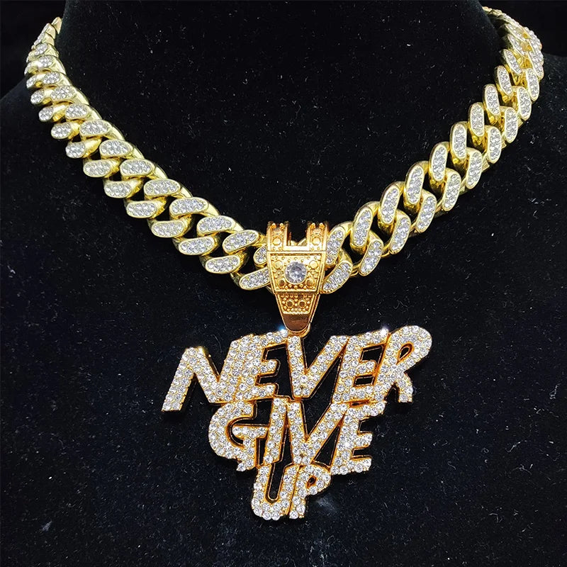 NEVER GIVE UP Pendant & Chain - Bold Jewelry | DRIP YOUR STYLE