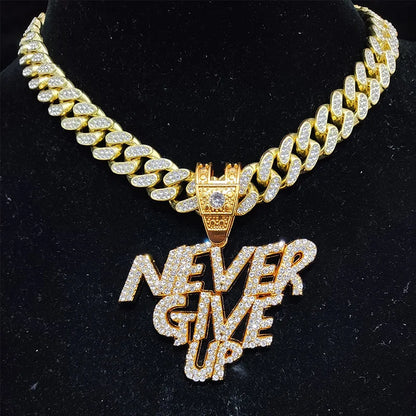NEVER GIVE UP Pendant & Chain - Bold Jewelry | DRIP YOUR STYLE