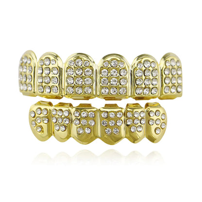 Hip-Hop Gold-Plated White Diamond Teeth Grillz | DRIP YOUR STYLE