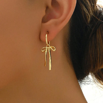 Golden Bow Drop Earrings