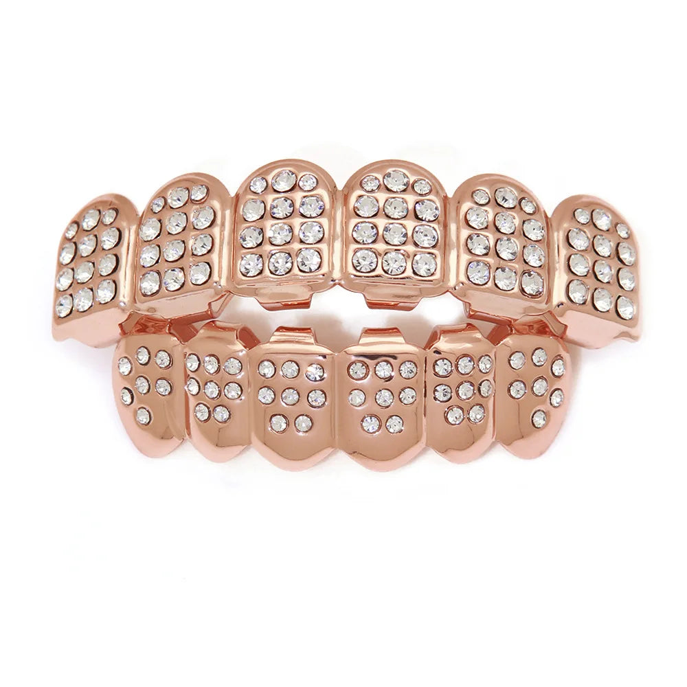 Hip-Hop Gold-Plated White Diamond Teeth Grillz | DRIP YOUR STYLE