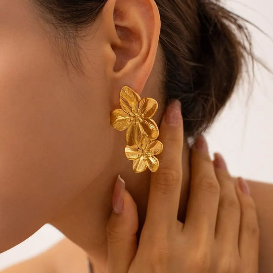 Gold Flower Drop Earrings