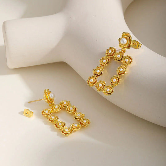 Rose Pearl Drop Earrings – Elegant Gold-Plated Jewelry | DAILY DRIPZ