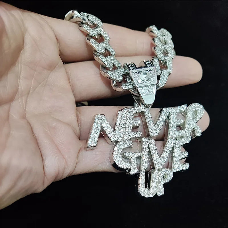 NEVER GIVE UP Pendant & Chain - Bold Jewelry | DRIP YOUR STYLE