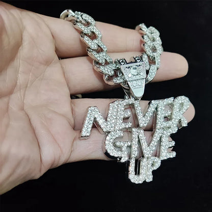 NEVER GIVE UP Pendant & Chain - Bold Jewelry | DRIP YOUR STYLE