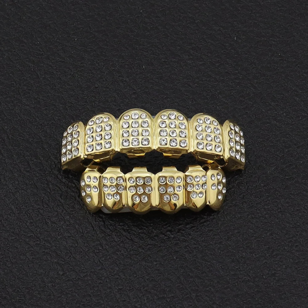 Hip-Hop Gold-Plated White Diamond Teeth Grillz | DRIP YOUR STYLE