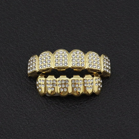 Hip-Hop Gold-Plated White Diamond Teeth Grillz | DRIP YOUR STYLE