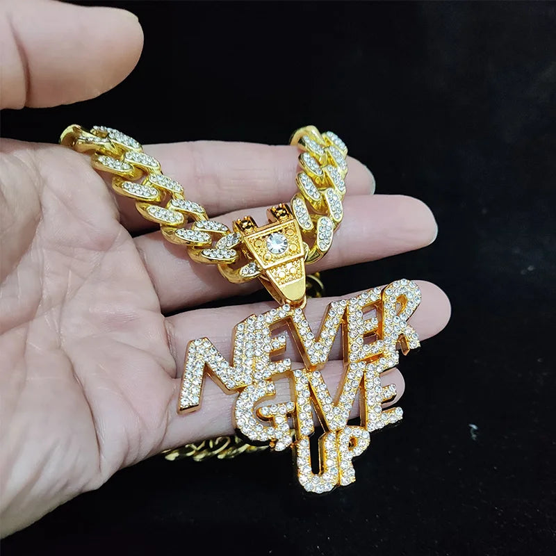 NEVER GIVE UP Pendant & Chain - Bold Jewelry | DRIP YOUR STYLE
