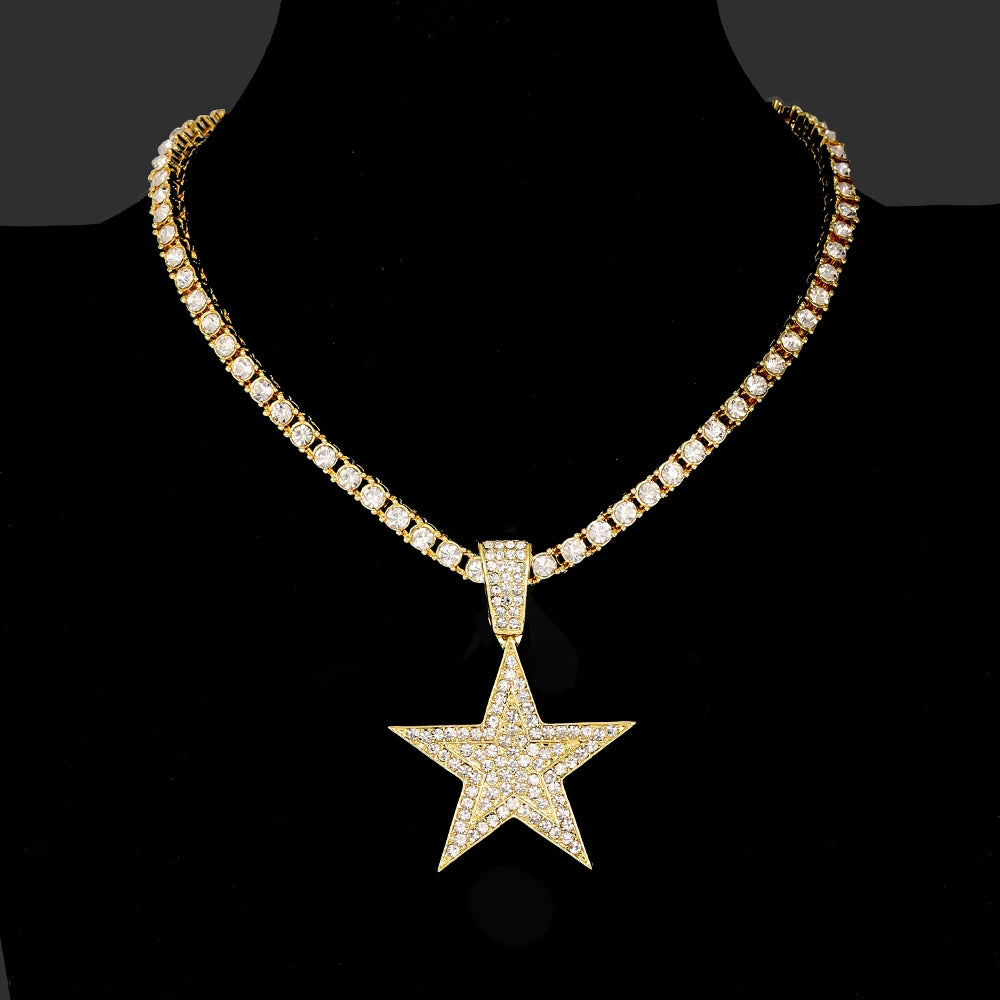 18K Iced Out Star Pendant with Tennis Chain | DRIP YOUR STYLE