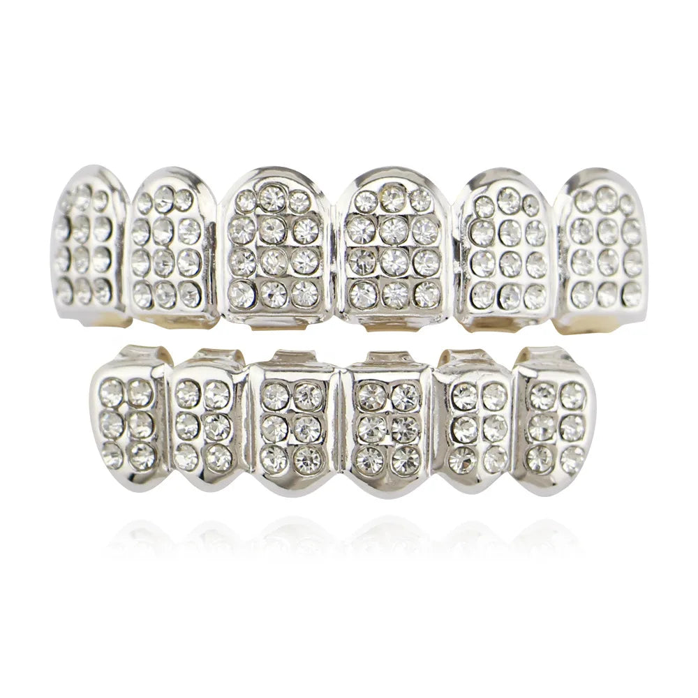 Hip-Hop Gold-Plated White Diamond Teeth Grillz | DRIP YOUR STYLE