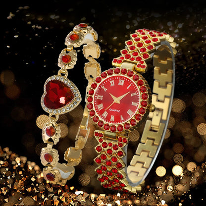 18K Luxury Diamond Watch & Heart Bracelet Set Gift | DRIP YOUR STYLE