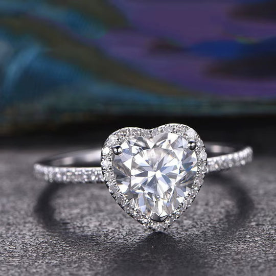 Silver Heart Zircon Ring